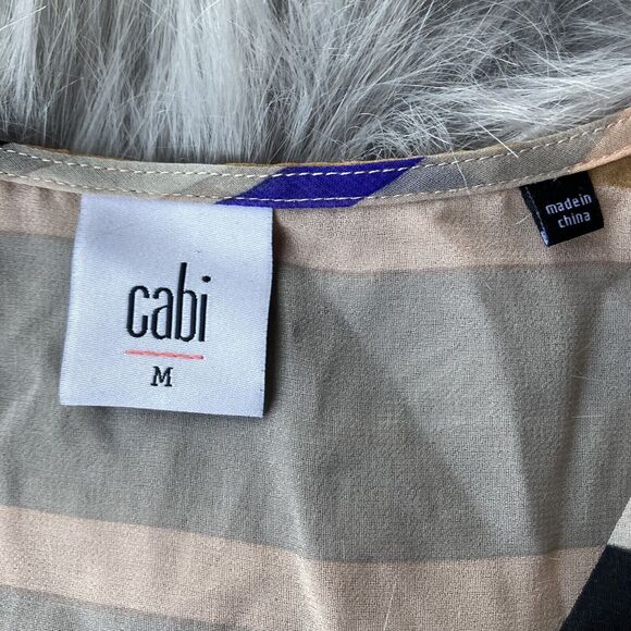 CABI Blouse Sz M Multicolor Striped Chiffon Sheer V-Neck Tank Top Shirt Womens - Picture 4 of 8